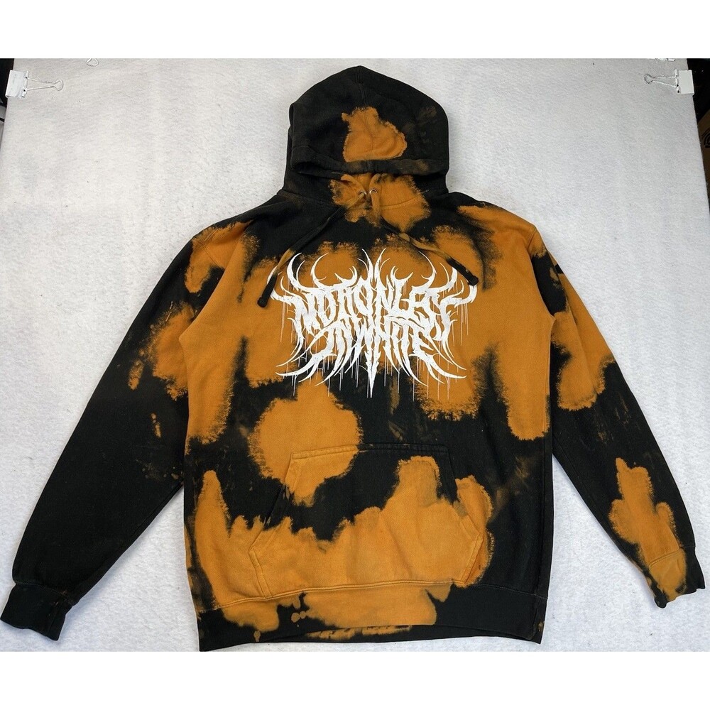 Motionless in White Men's Medium Black Orange Bleach Crew Neck Pullover Hoodie